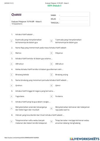 Evaluasi PAI BP Kelas 6