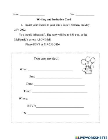 Writing invitation card
