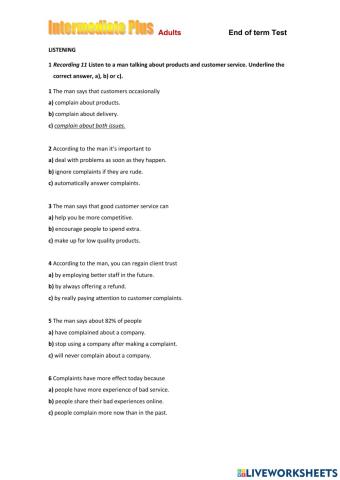 B1+ End of Term Listening March 22