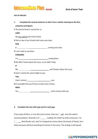 B1+ Use of English End of Term March 22
