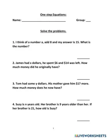 Algebra 1 step Equations