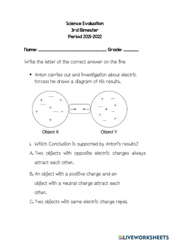Science Evaluation 3rd Bimester