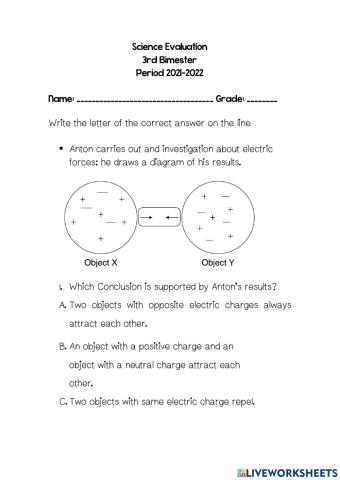 Science Evaluation 3rd Bimester