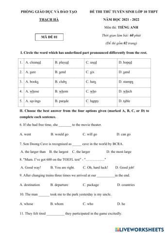Test for entrance exam