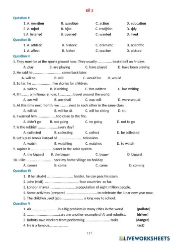 Đề 3 kiểm tra học kỳ 2