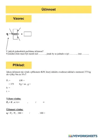 Účinnost - vzorec, příklad