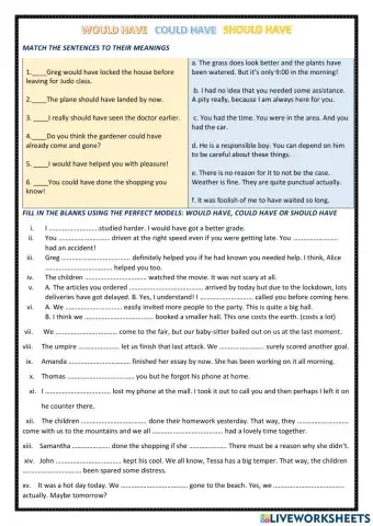 Would should could + have+ participle