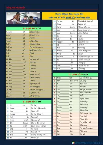 Phrase followed by prepositions
