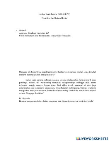 LKPD Elastisitas dan Hukum Hooke