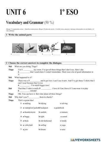 Exam G-V - Unit 6 - 1 eso
