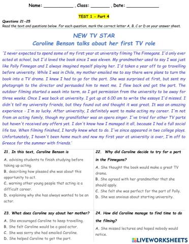 PET - Reading Practice - PART 4