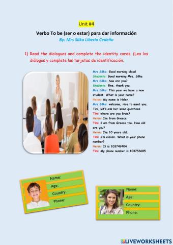 Verb to be (ser o estar) para dar información