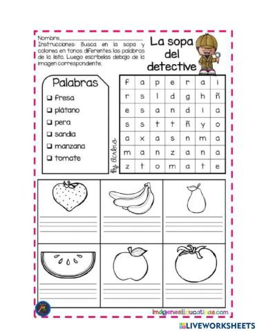 Sopa de letras y respuestas cortas