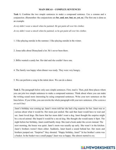 Main ideas of a paragraph - Complex sentences
