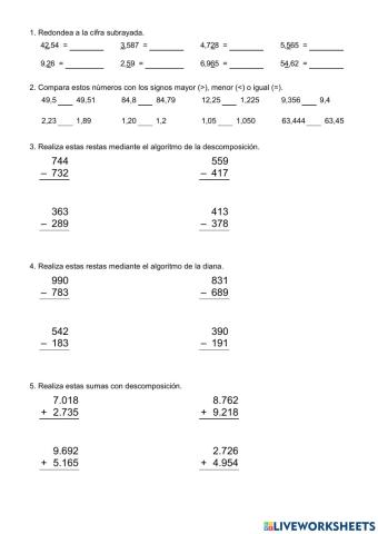Ficha decimales y cálculo