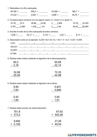 Ficha decimales y cálculo 2