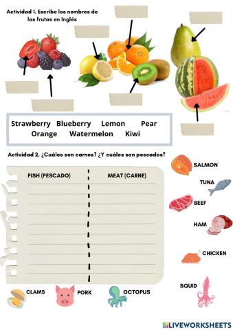 Food vocabulary + Can-can't (Ejercicios adaptados)