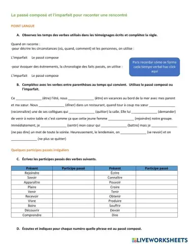 Le passé composé et l’imparfait pour raconter une rencontre