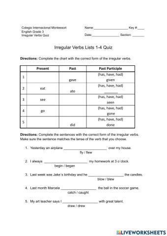 Irregular Verbs Quiz 1-4