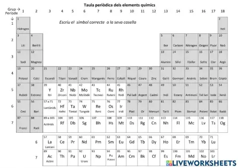 Escriure els símbols dels elements en la casella de la taula periòdica amb el nom ja posat