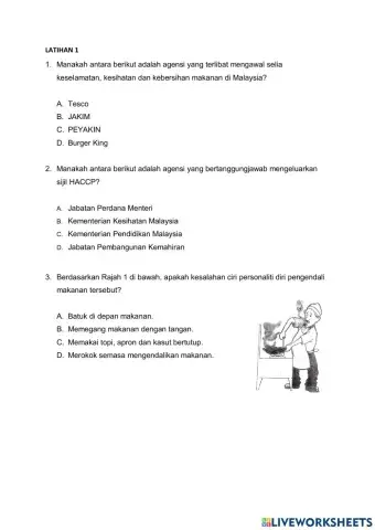 Latihan 1 - Identify Safety, Health and Hygiene Practices Requirements