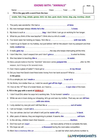 IDIOMS WITH ANIMALS - (C) - Live WS