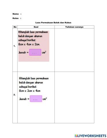 Luas Permukaan Balok dan Kubus
