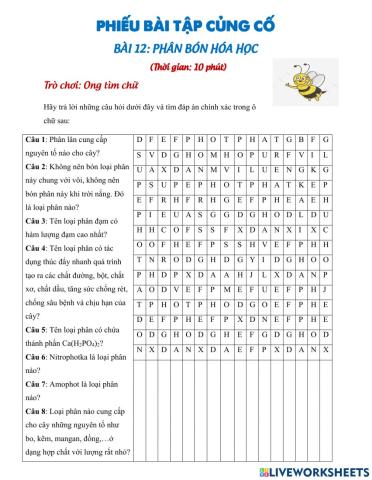 Bài tập củng cố bài phân bón