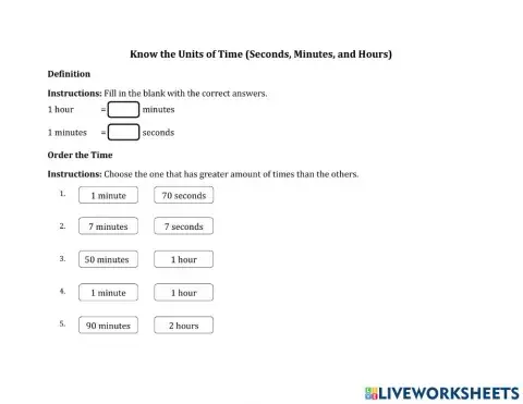 Know the Units of Time (Seconds, Minutes, and Hours)