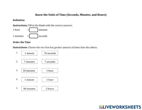 Know the Units of Time (Seconds, Minutes, and Hours)