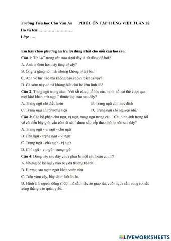 Tiếng Việt 5 - Tuần 28