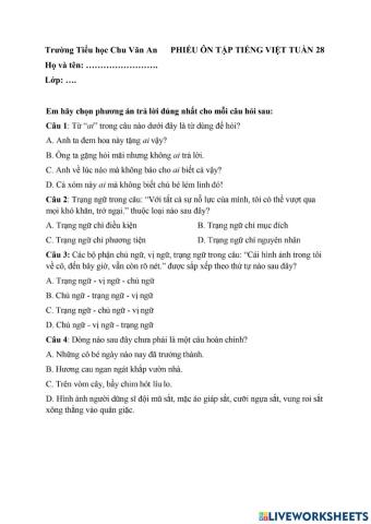 Tiếng Việt 5 - Tuần 28