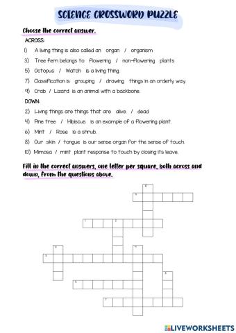 Science crossword puzzle