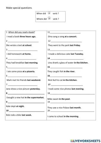 Past Simple Special question Irregular verbs