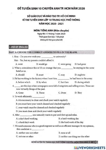 De thi Chuyen Anh HCM - 2020