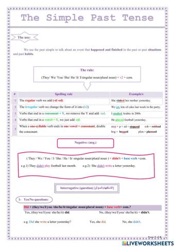 The simple past tense explanation and exercises
