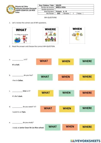 Wh questions where what when