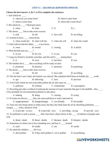 Y10 Unit 9.1 - Grammar (Reported)