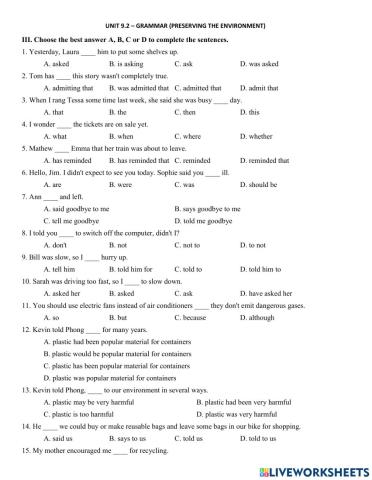 Y10 Unit 9.2 - Grammar