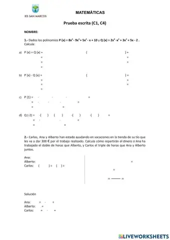 Prueba escrita ecuaciones