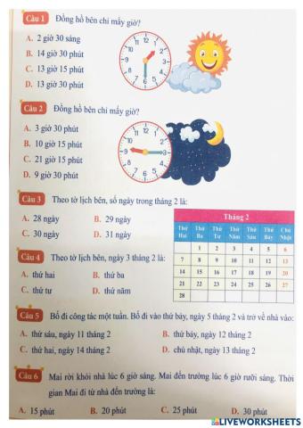 Lớp 2 - Toán - Tuần 24