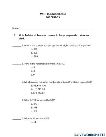 Math Diagnostic Test