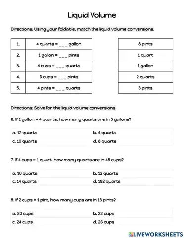 Liquid Volume Classwork