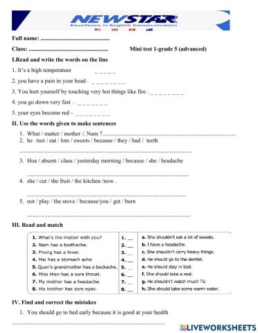 Minitest 1 - level advance - grade 5