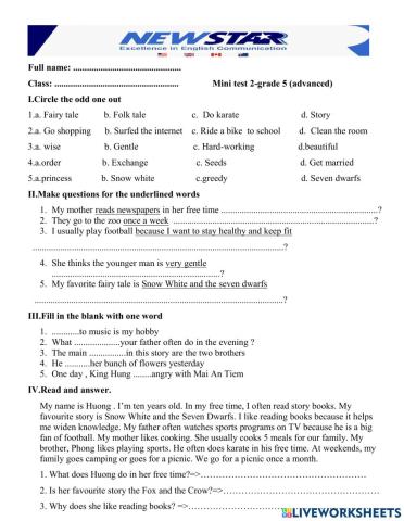 Minitest 2 - level advance - grade 5