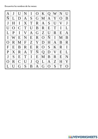 Sopa de letras: los meses