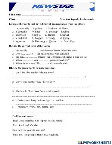 Minitest 3 - level advance - grade 5