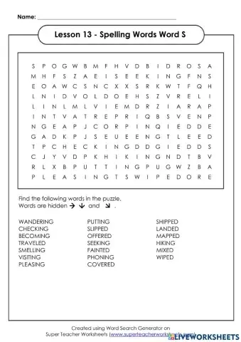 Lesson 13 - Spelling Words Wordsearch