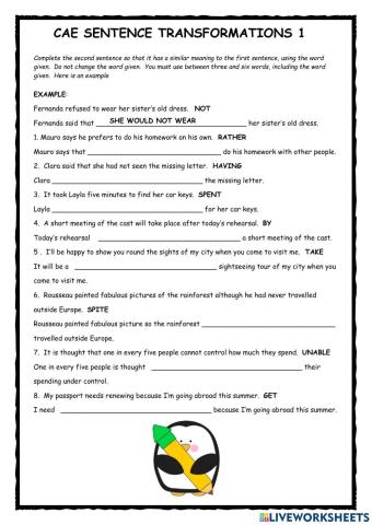 CAE Sentence Transformations 1