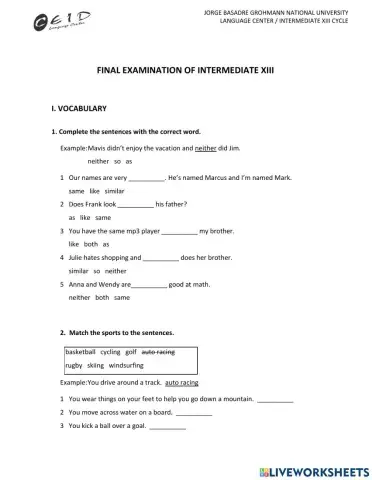 Final Examination XIII